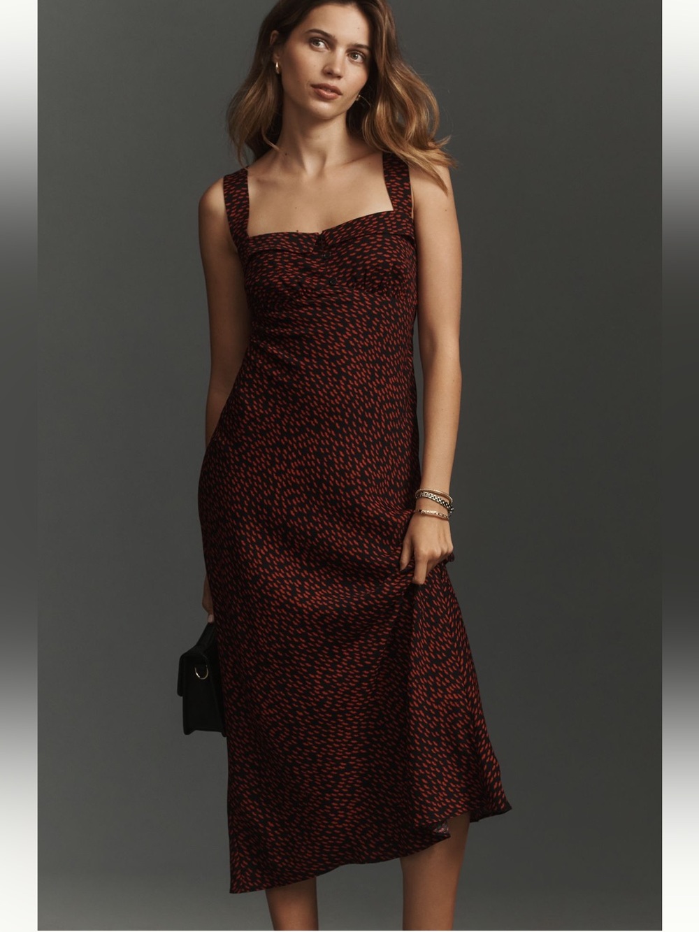 Reformation Red and Black Patterned Midi Dress NEW